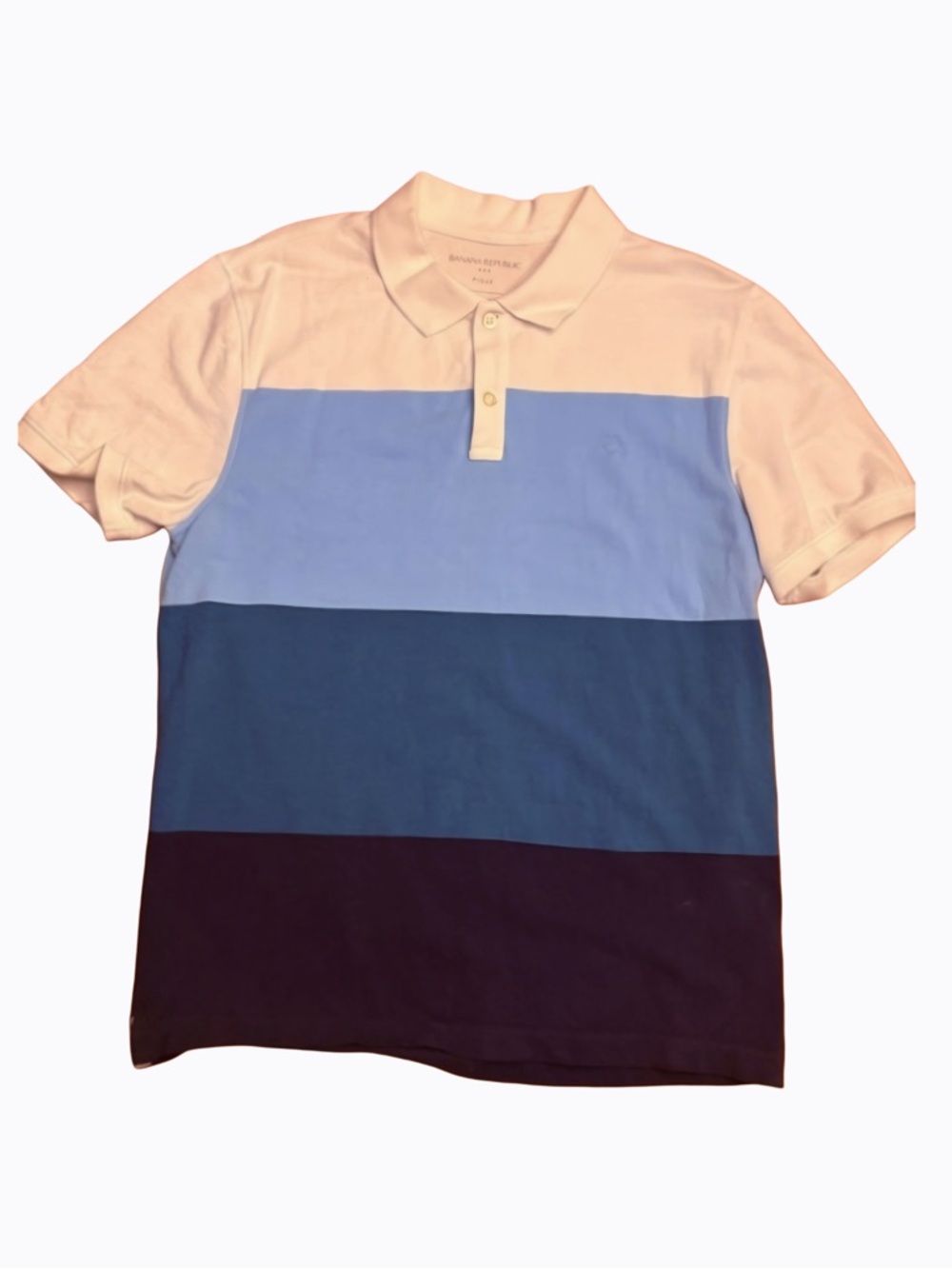 Banana Republic Men’s Polo - White & Light Blue & Navy Colorblock